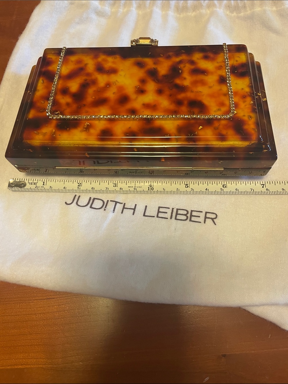 Judith Leiber Tortoise and Gold Crystal Minaudière Clutch - Picture 12 of 16